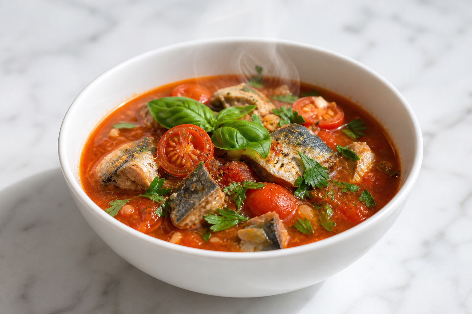 高たんぱく低カロリーのサバ缶トマトスープ