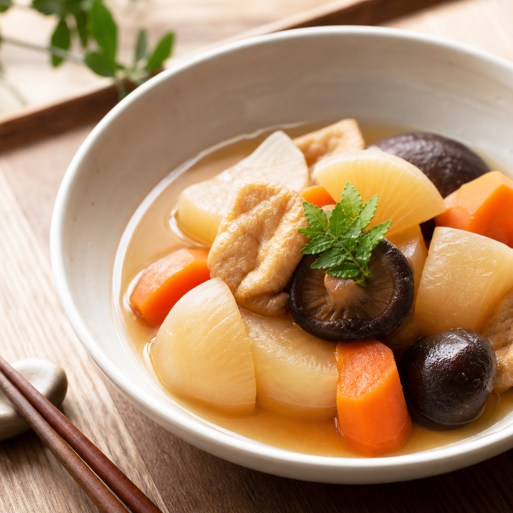 出汁ベース煮物（大根・人参・しいたけ・油揚げ）